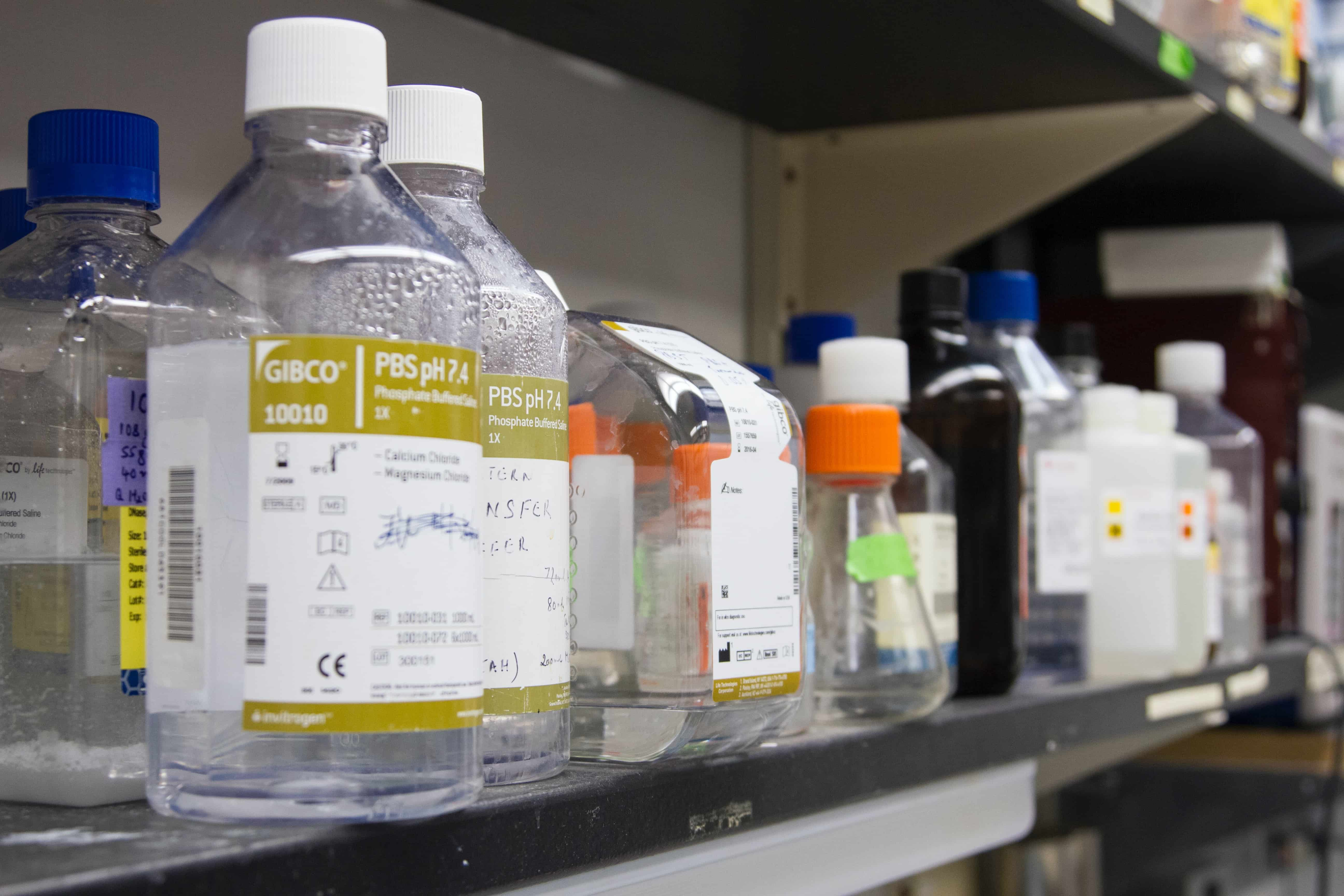 Lab chemicals on a table